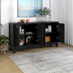 Grand buffet de rangement, buffet 4 portes avec poignées à anneau pour salon, salle à manger (bleu marine)