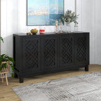 Grand buffet de rangement, buffet 4 portes avec poignées à anneau pour salon, salle à manger (bleu marine)