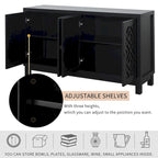 Grand buffet de rangement, buffet 4 portes avec poignées à anneau pour salon, salle à manger (bleu marine)