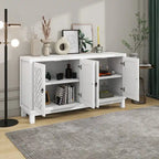 Grand buffet de rangement, buffet 4 portes avec poignées à anneau pour salon, salle à manger (bleu marine)