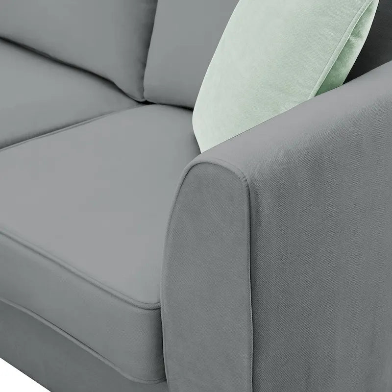 112-inch L-shaped 7-seat Modular Sectional Sofa with Ottoman and Three Pillows - 112W x 87D x 33H