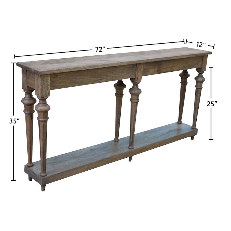 Console Arin de 183 cm à pieds tournés, en bois de manguier massif