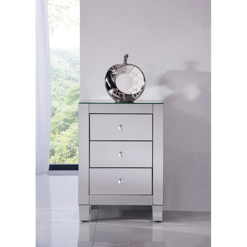 Meuble bas 3 tiroirs miroir transparent Contempo d'Elegant Lighting