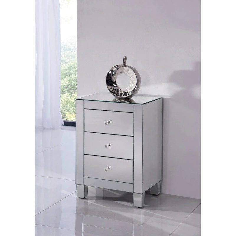 Meuble bas 3 tiroirs miroir transparent Contempo d'Elegant Lighting