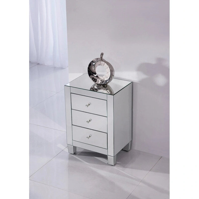 Meuble bas 3 tiroirs miroir transparent Contempo d'Elegant Lighting