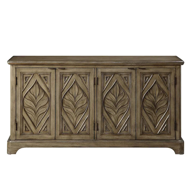 Console de style avec portes à motif de feuilles sculptées, marron
