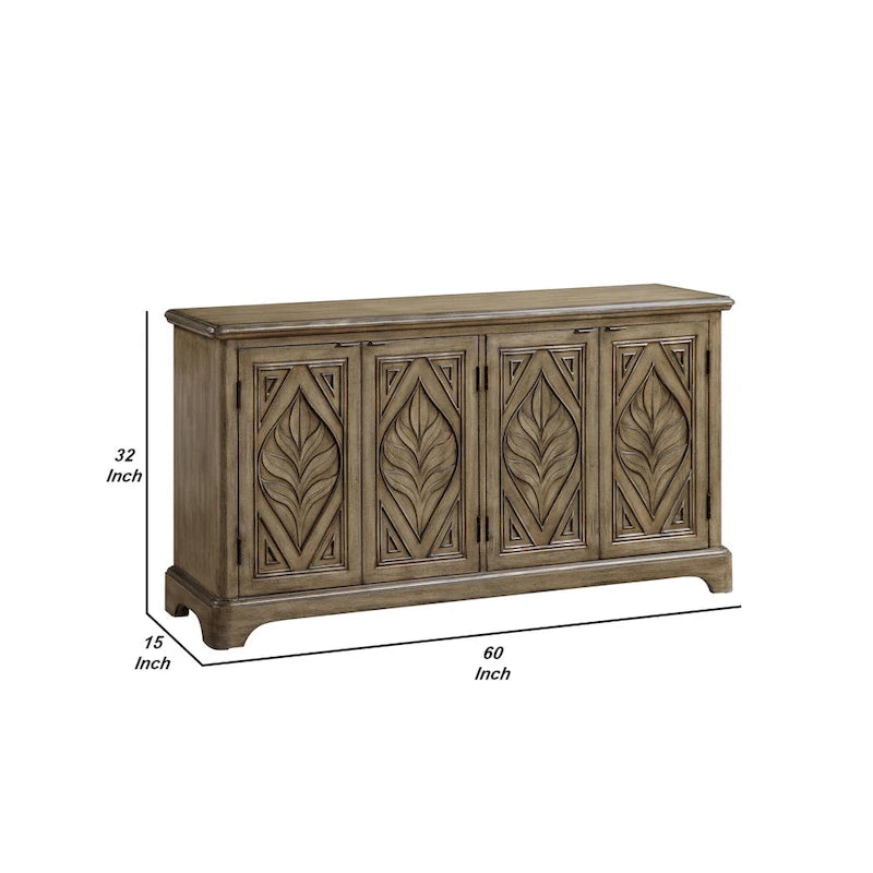 Console de style avec portes à motif de feuilles sculptées, marron