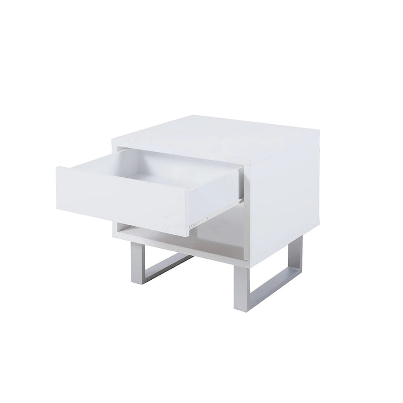 Table d'appoint rectangulaire Mila blanc laqué brillant 1 tiroir