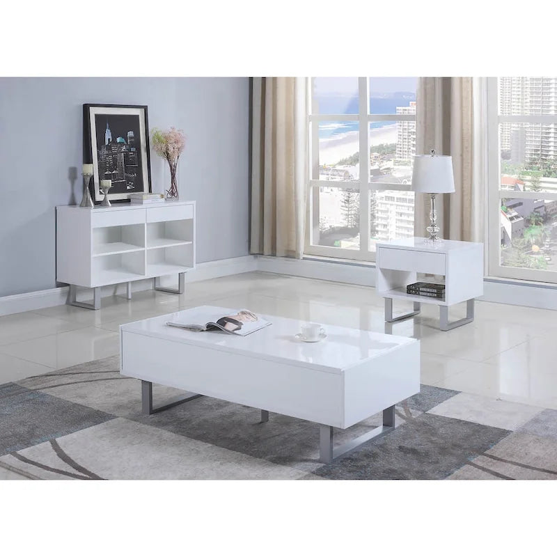 Table d'appoint rectangulaire Mila blanc laqué brillant 1 tiroir
