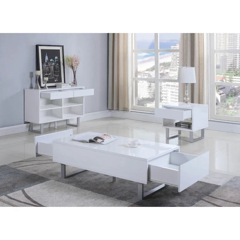 Table d'appoint rectangulaire Mila blanc laqué brillant 1 tiroir