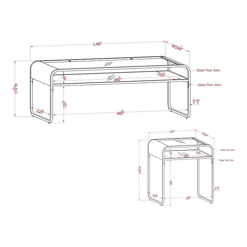 Ensemble de table basse 2 pièces Watler Contemporary Gold 1 étagère avec dessus en verre de 48 pouces par Furniture of America