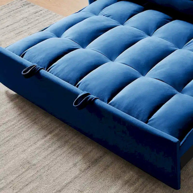 Canapé-lit futon convertible 3-en-1 en velours moderne de 140 cm avec dossier réglable, sac de rangement et oreiller