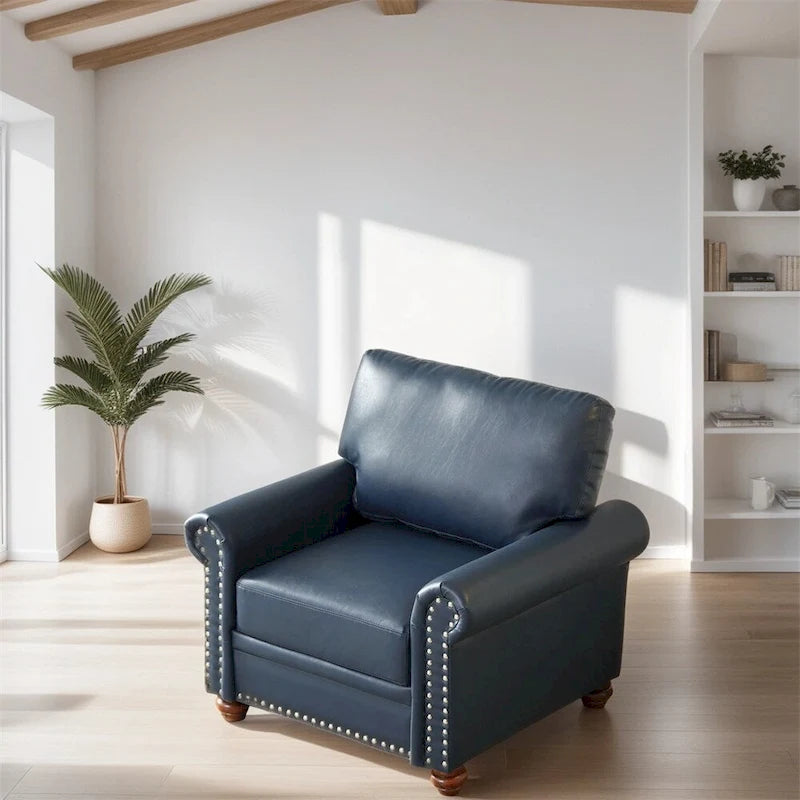 Leather Single Sofa Chair with Wood Leg and Nails Decoration