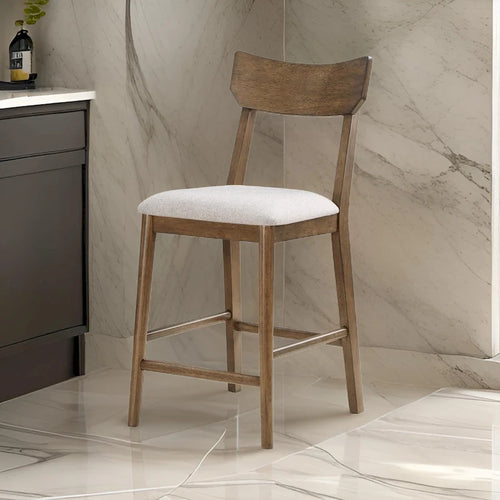 24 Inch Counter Height Chair, Set of 2, Seat Cushions, Beige Fabric, Brown