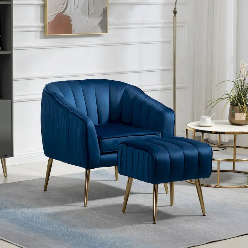 Modern Velvet Accent Chair with Ottoman for Living Room/Bedroom/Nail Salon
