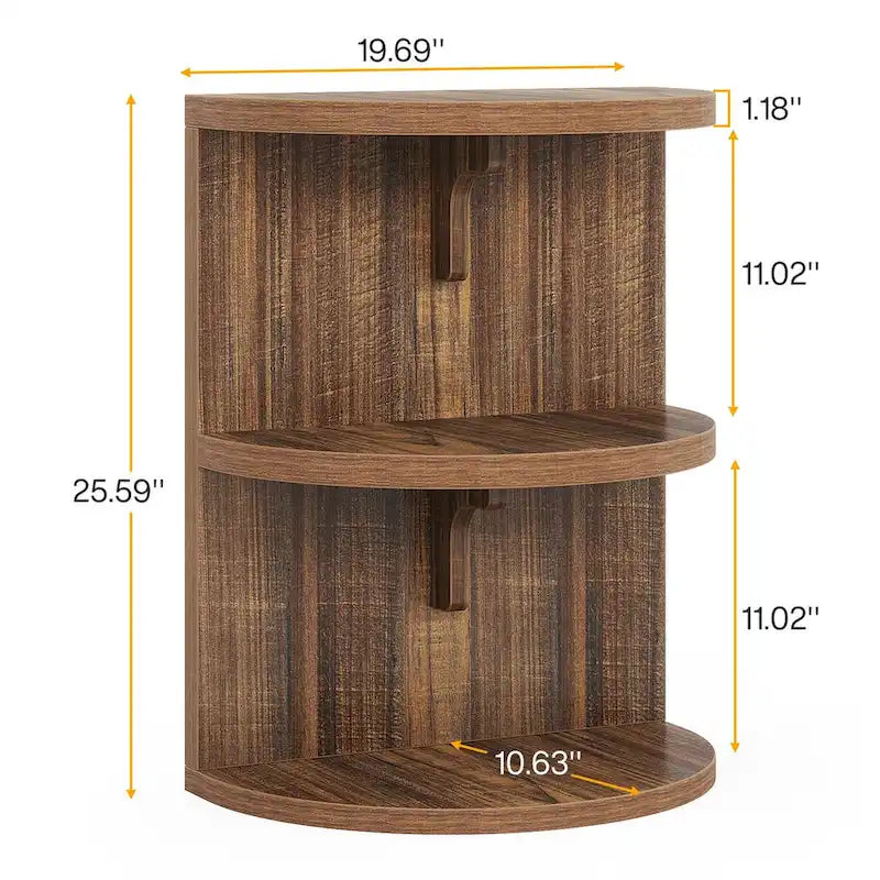 3-Tier Half-Moon End Table, Semi-circular Half-Round Side Table for Living Room