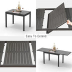 Table à manger extensible pour patio de 90 po, table d'extérieur rectangulaire en aluminium pour 4 à 8 personnes pour jardin bistrot