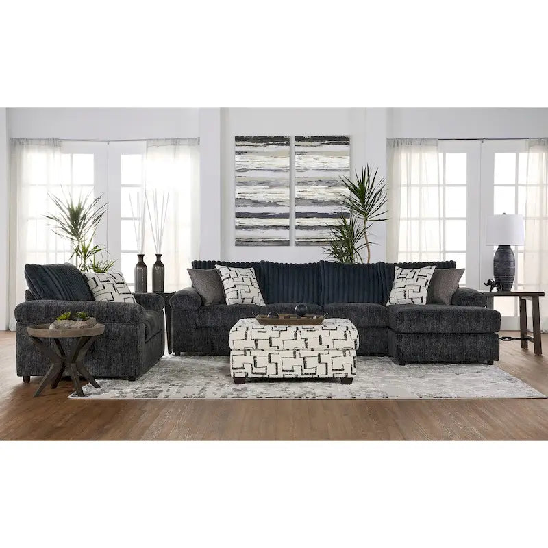 Roundhill Furniture Nason Wide Wale Corduroy Sectional Sofa Chaise with Armchair and Ottoman