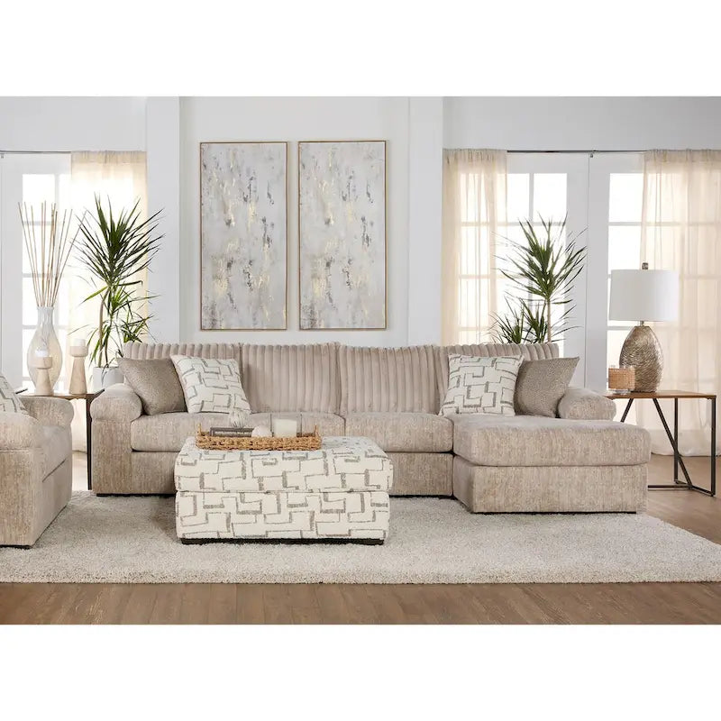 Roundhill Furniture Nason Wide Wale Corduroy Sectional Sofa Chaise with Armchair and Ottoman