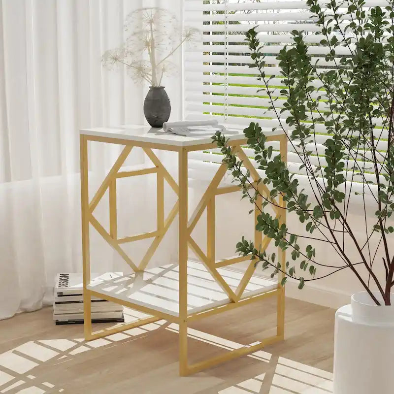 2 Tiers Coffee Table Living Room Sofa Side Table with Sintered Stone
