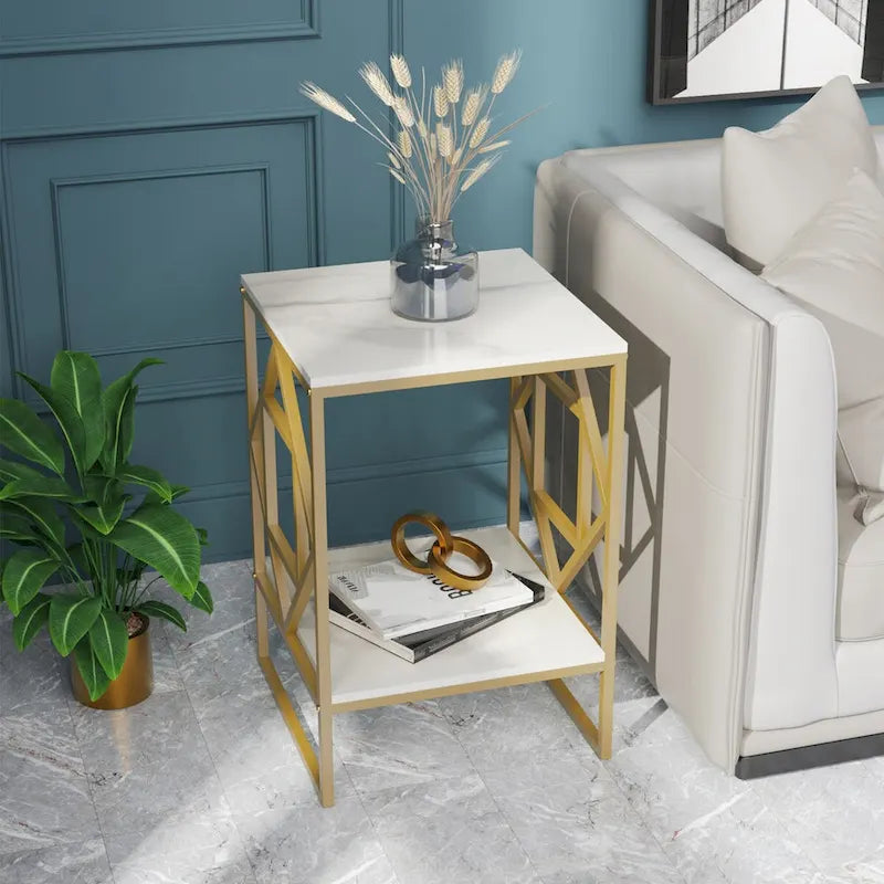 2 Tiers Coffee Table Living Room Sofa Side Table with Sintered Stone