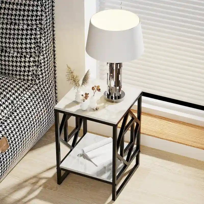 2 Tiers Coffee Table Living Room Sofa Side Table with Sintered Stone