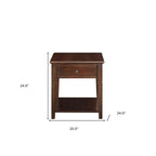 HomeRoots Table d'appoint rectangulaire de 24 po en bois manufacturé couleur noyer avec tiroir et étagère - 22