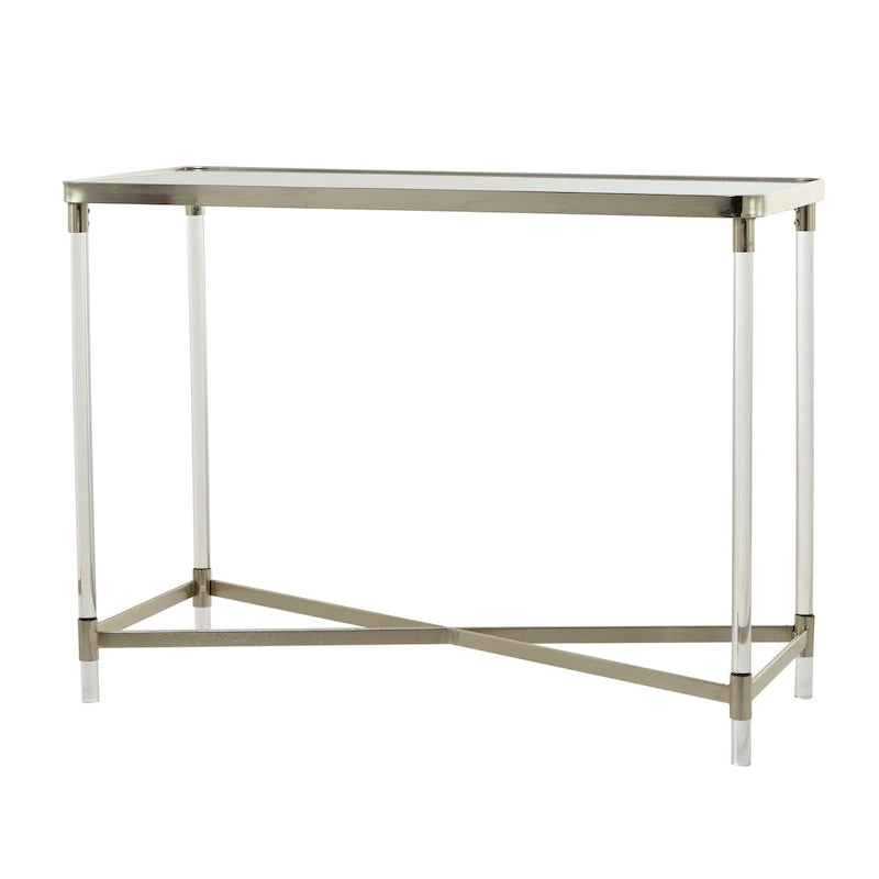 Console en métal avec plateau en miroir et pieds en acrylique – Doré ou Argent –