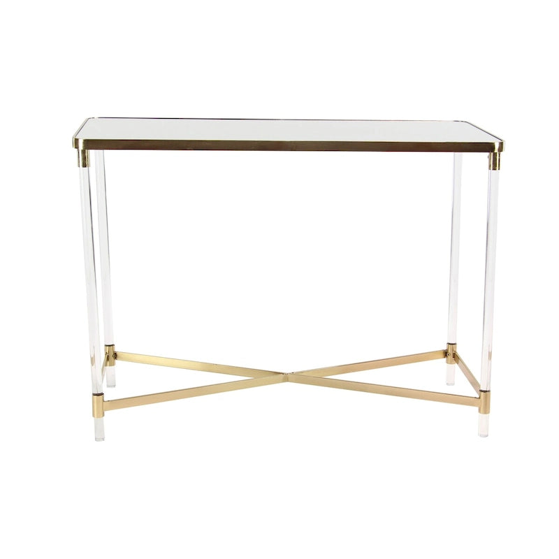 Console en métal avec plateau en miroir et pieds en acrylique – Doré ou Argent –