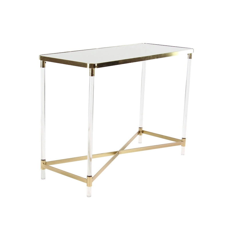 Console en métal avec plateau en miroir et pieds en acrylique – Doré ou Argent –
