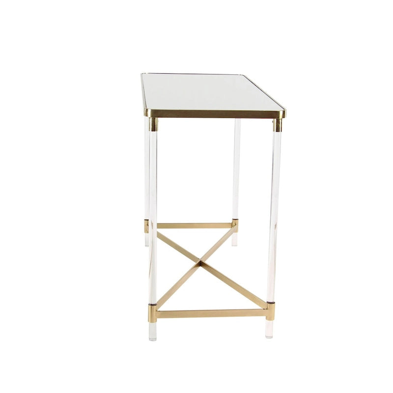 Console en métal avec plateau en miroir et pieds en acrylique – Doré ou Argent –