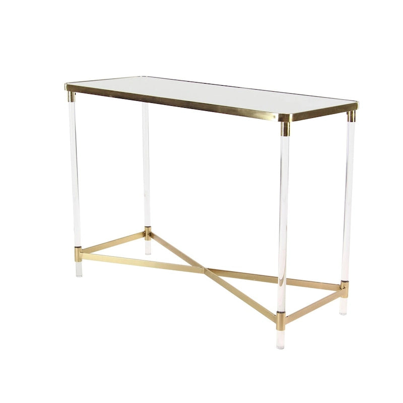 Console en métal avec plateau en miroir et pieds en acrylique – Doré ou Argent –