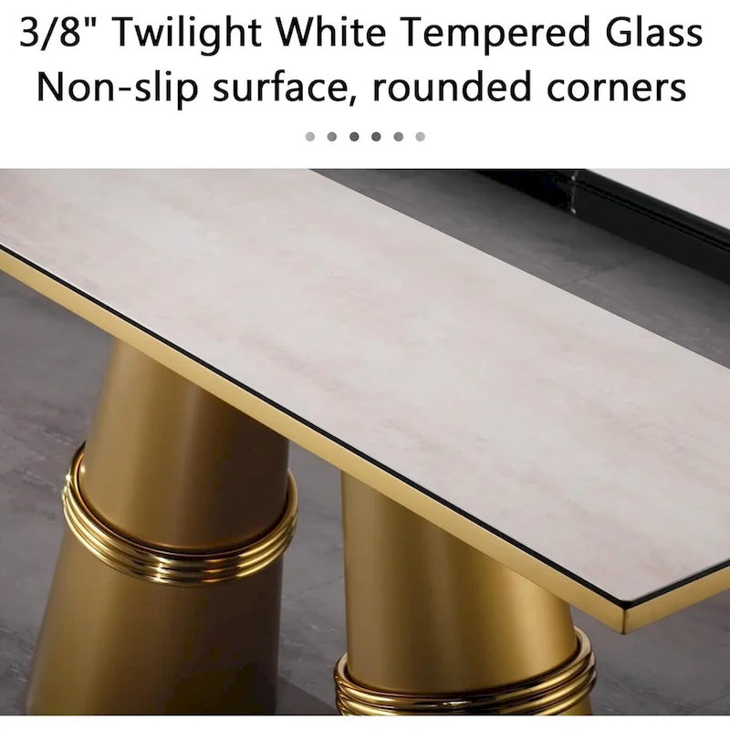 Table console rectangulaire Glam 60 po en verre avec base en acier inoxydable doré brossé