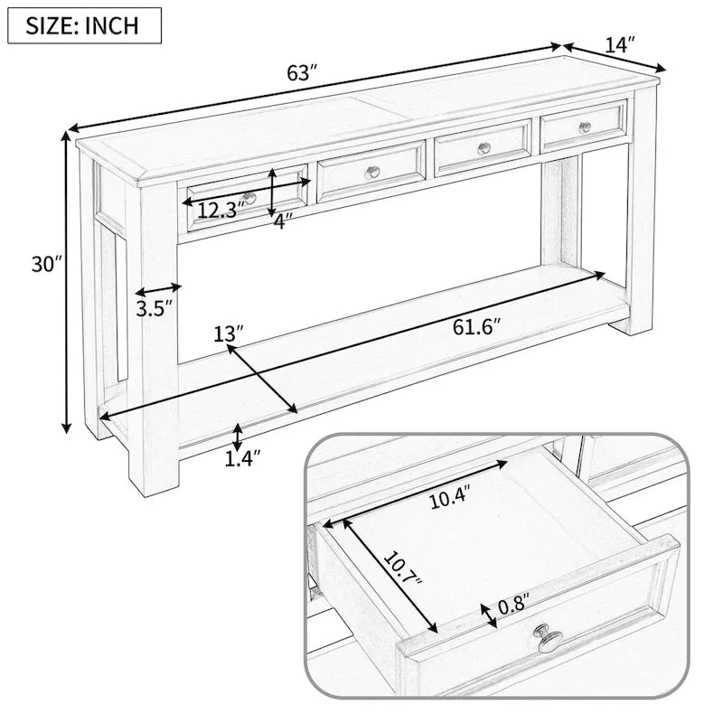 Table de canapé avec tiroirs de rangement