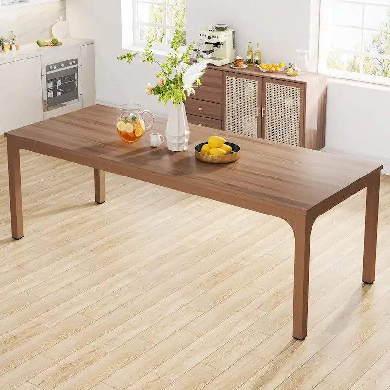 Table de salle à manger de 199,9 cm, grande table en bois avec pieds en métal pour salon, cuisine