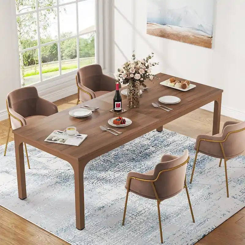 Table de salle à manger de 199,9 cm, grande table en bois avec pieds en métal pour salon, cuisine