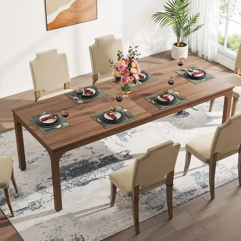 Table de salle à manger de 199,9 cm, grande table en bois avec pieds en métal pour salon, cuisine