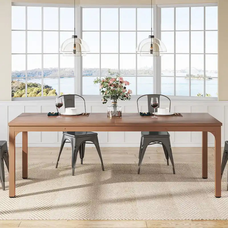 Table de salle à manger de 199,9 cm, grande table en bois avec pieds en métal pour salon, cuisine