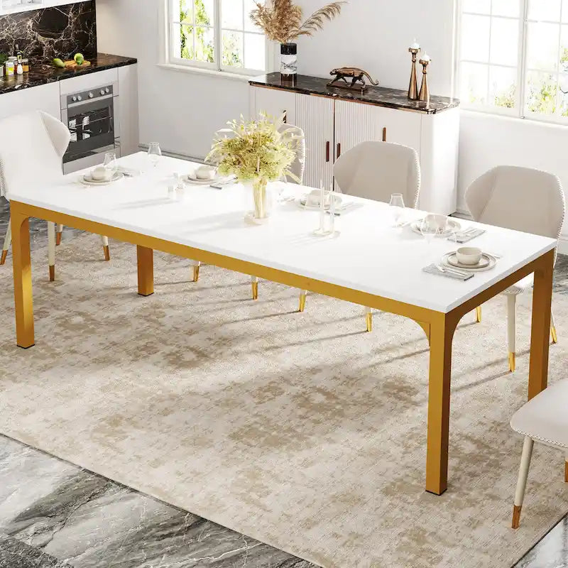 Table de salle à manger de 199,9 cm, grande table en bois avec pieds en métal pour salon, cuisine