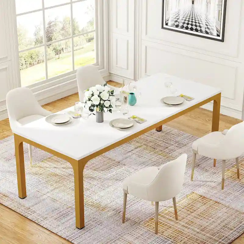 Table de salle à manger de 199,9 cm, grande table en bois avec pieds en métal pour salon, cuisine