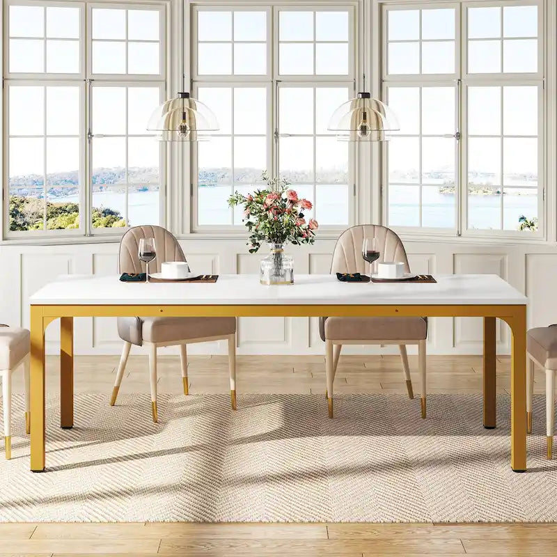 Table de salle à manger de 199,9 cm, grande table en bois avec pieds en métal pour salon, cuisine