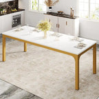 Table de salle à manger de 199,9 cm, grande table en bois avec pieds en métal pour salon, cuisine