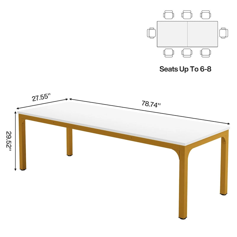 Table de salle à manger de 199,9 cm, grande table en bois avec pieds en métal pour salon, cuisine
