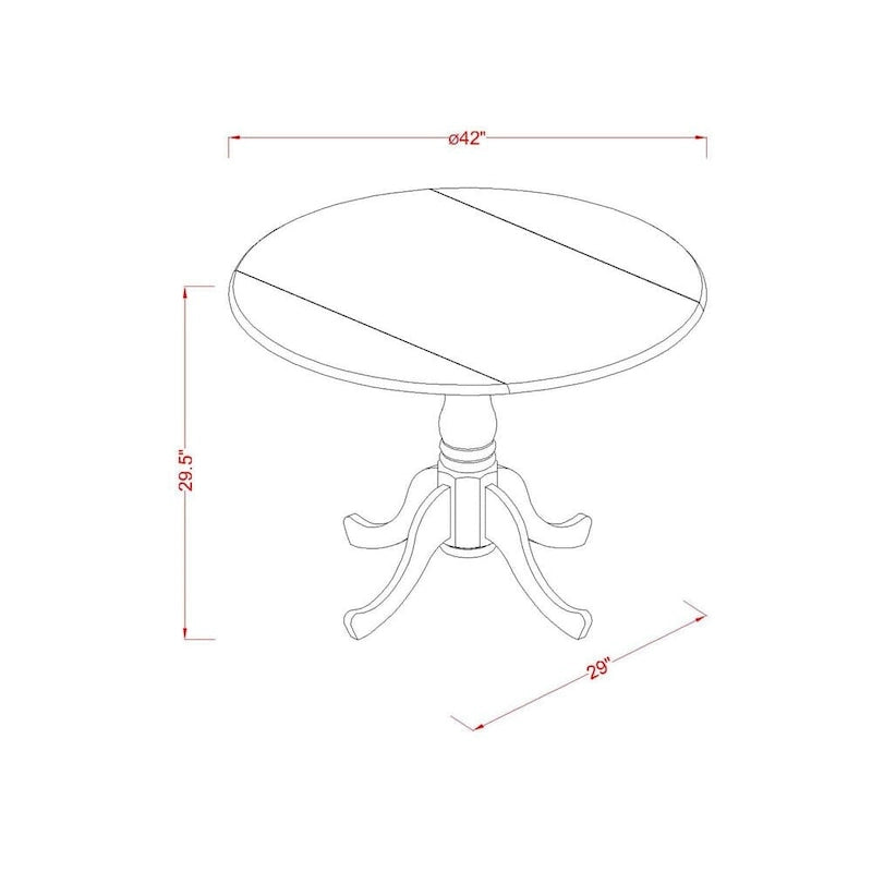 East West Furniture Dublin Dining Room Table - une table de cuisine ronde avec plateau à abattants et base piédestal, lin blanc et acajou