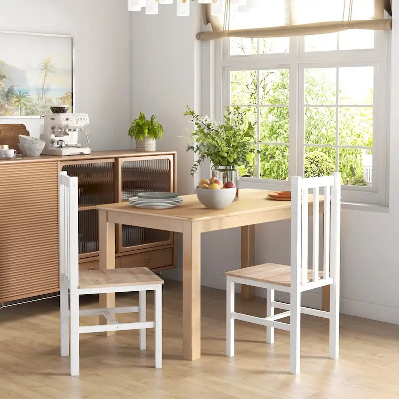 HOMCOM Chaises de salle à manger, lot de 2 chaises de cuisine et de salle à manger de style ferme avec dossier à lattes, assise en bois de pin pour le salon