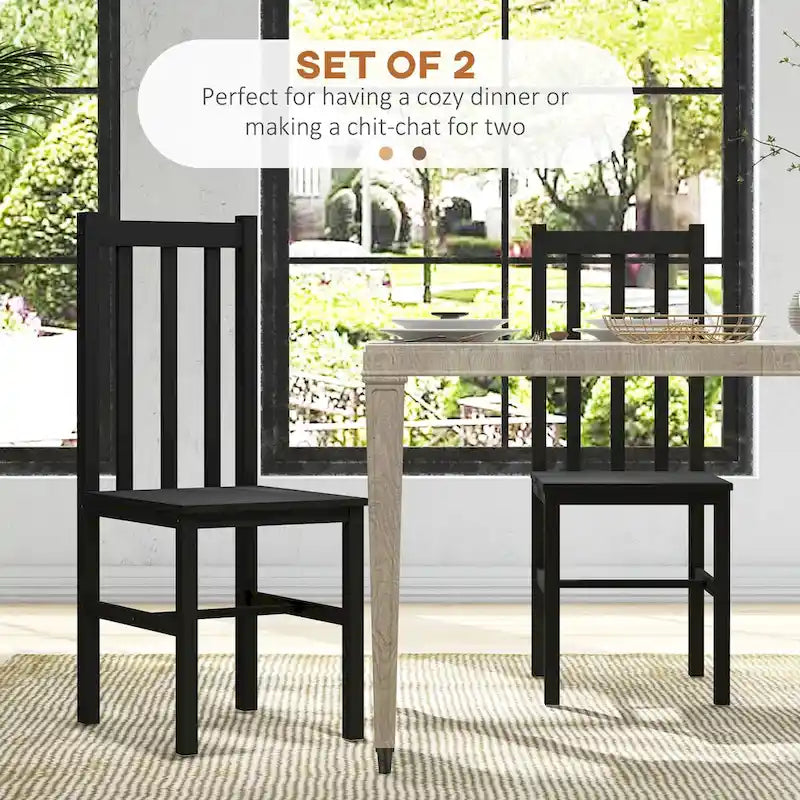 HOMCOM Chaises de salle à manger, lot de 2 chaises de cuisine et de salle à manger de style ferme avec dossier à lattes, assise en bois de pin pour le salon
