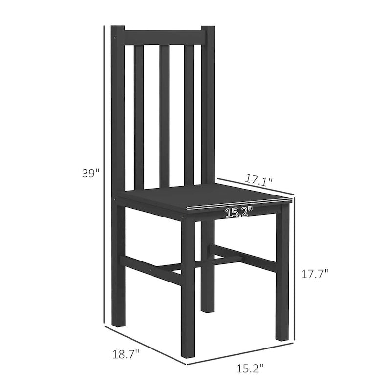 HOMCOM Chaises de salle à manger, lot de 2 chaises de cuisine et de salle à manger de style ferme avec dossier à lattes, assise en bois de pin pour le salon