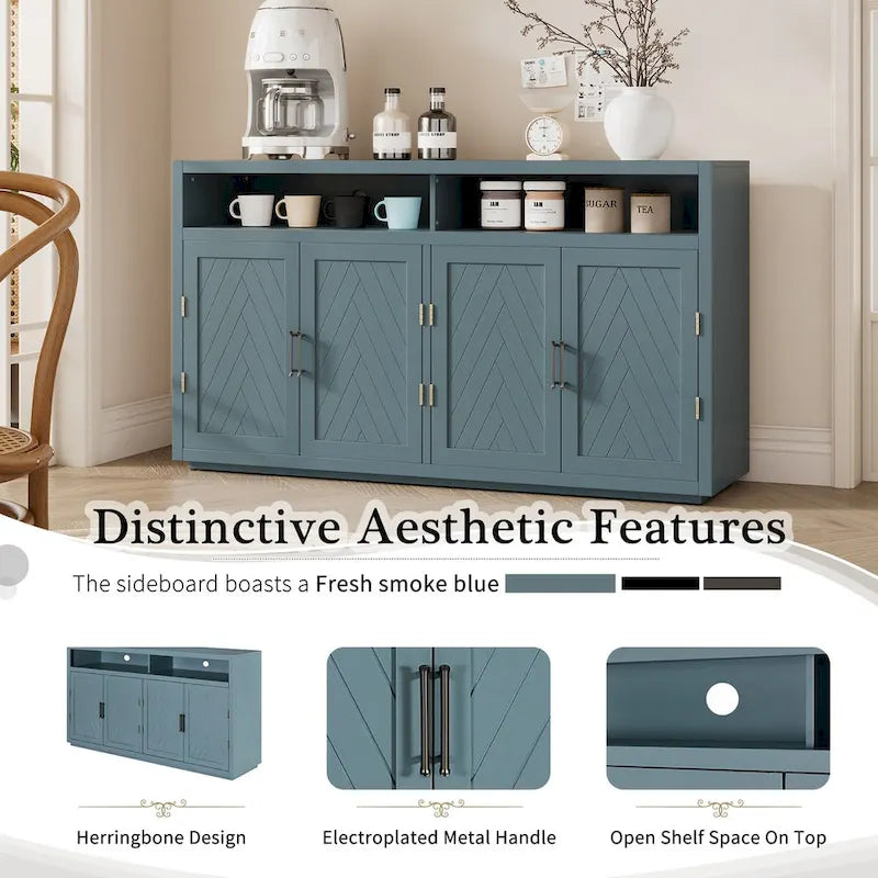 4-door Classic Sideboard with Open Storage and Adjustable Shelves Perfect for kitchens, living rooms