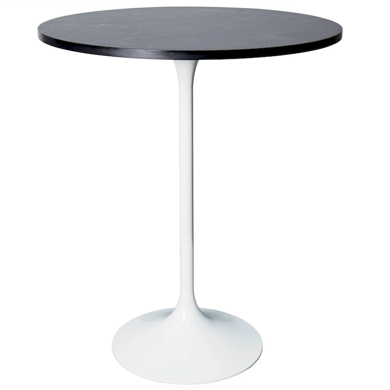 Table à manger ronde LeisureMod Verve 27 avec plateau en bois MDF et base en acier blanc pour cuisine et salle à manger