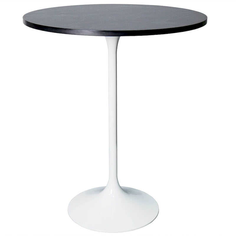 Table à manger ronde LeisureMod Verve 27 avec plateau en bois MDF et base en acier blanc pour cuisine et salle à manger